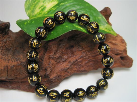 【均一ブレスレット】レインボーオブシディアン六字真言Φ10.5±0.2mm