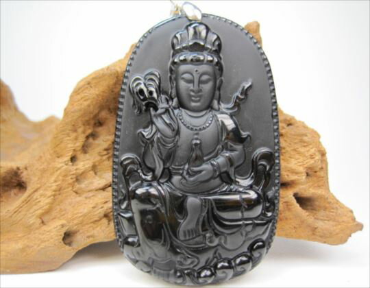 【ペンダントトップ】オブシディアン【宝瓶観音】