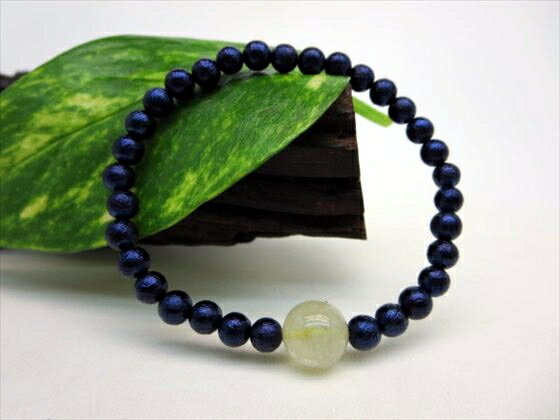 【ブレスレット】ブルーギベオン(鉄隕石)&リビアングラス品質AAAΦ5.9±0.2mm+11.5mm【鑑別済み】