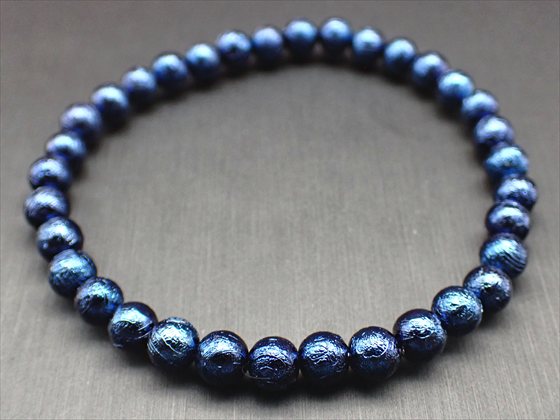 【ブレスレット】ブルーギベオン(鉄隕石)品質AAAΦ5.8±0.2mm26.57g【鑑別書付き】