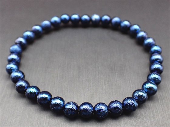 【ブレスレット】ブルーギベオン(鉄隕石)品質AAAΦ5.8±0.2mm26.92g【鑑別書付き】