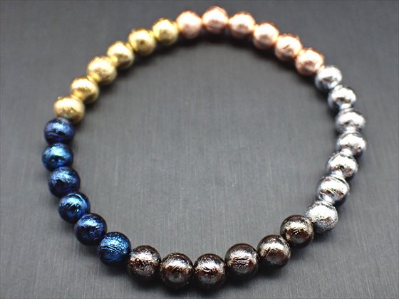 【ブレスレット】ミックスカラーギベオン(鉄隕石)品質AAAΦ6±0.2mm26.48g【鑑別書付き】