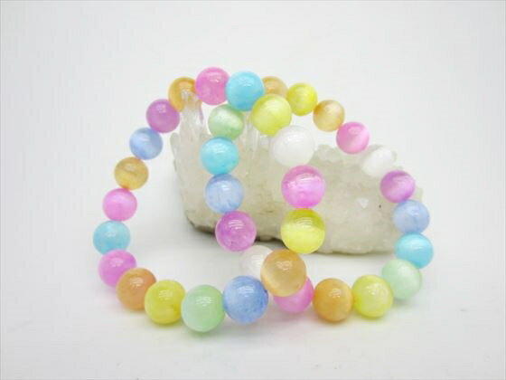 【均一ブレスレット】天然キャッツアイ(セレナイト・オイル着色)品質AAAΦ10.2±0.2mm