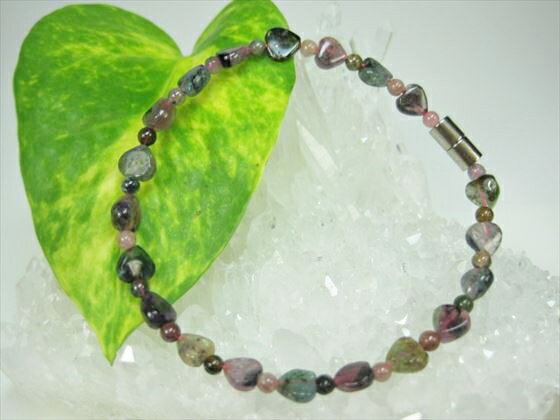 【均一ブレスレット】ミックストルマリンハートカット6×3±0.2mm