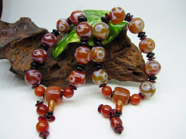 【均一ブレスレット・数珠】三眼天珠+ガラスビーズΦ16±0.3mm