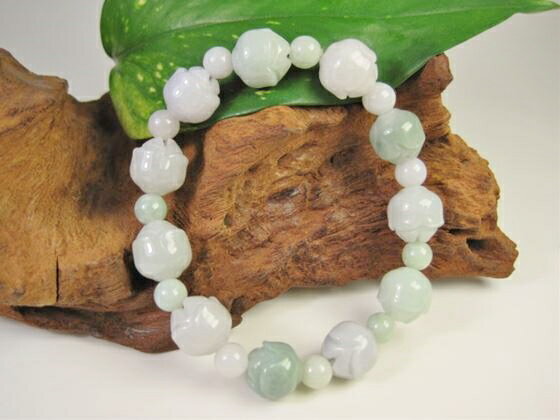 【ブレスレット】翡翠(ジェダイト)蓮花カットΦ12.2mm+Φ7.2mm