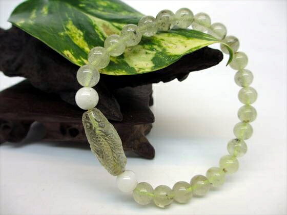 【ブレスレット】手彫り龍神天珠+リビアングラス約15.77g【鑑別書付き】【一点物】