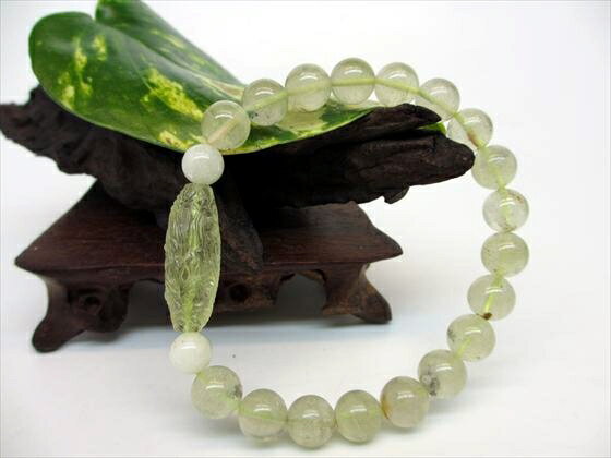 【ブレスレット】手彫り龍神天珠+リビアングラス約20.85g【鑑別書付き】【一点物】