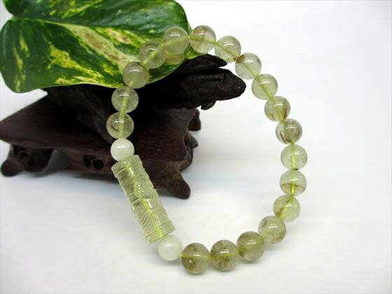 【ブレスレット】手彫り龍神天珠+リビアングラス約21.84g【鑑別書付き】【一点物】