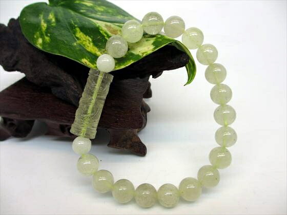 【ブレスレット】手彫り龍神天珠+リビアングラス約22.21g【鑑別書付き】【一点物】