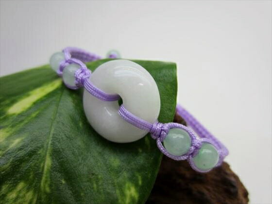 【均一ブレスレット】翡翠(ジェダイト)紐タイプ・パープル平安扣【鑑定済み】