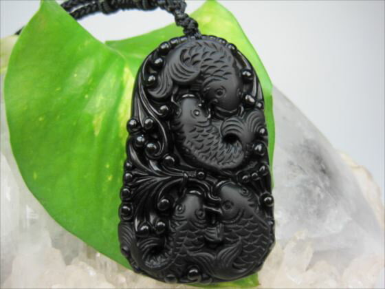 【ネックレス】オブシディアン【鯉：黒色】