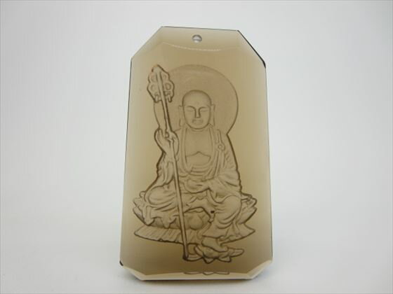 【ペンダントトップ】クリスタルガラス手彫り地蔵菩薩51×30×7mm【ブラウン】