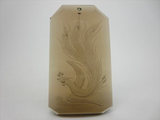 【ペンダントトップ】クリスタルガラス手彫り鳳凰51×31×7mm【ブラウン】