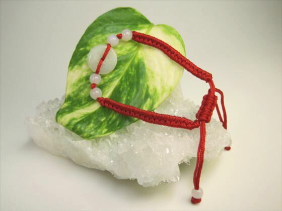 【均一ブレスレット】翡翠(ジェダイト)紐タイプ・赤サークル