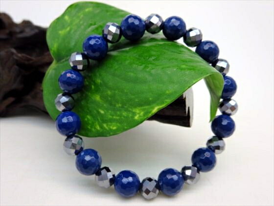 【ブレスレット】品質AAA北投石・ブルー(着色)128面カットΦ10±0.2mmテラヘルツ64面カットΦ8±0.2mm