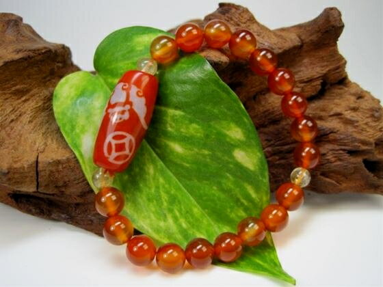 ※訳あり※【南紅瑪瑙天珠ブレスレット】蝙蝠天珠+カーネリアンΦ8±0.2mm+ゴールドルチルクォーツΦ5±0.2mm