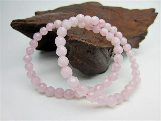 【均一ブレスレット】ローズクォーツ品質AA64面カットΦ6±0.3mm