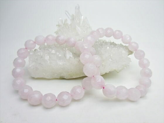 【均一ブレスレット】ローズクォーツ品質AA64面カットΦ9.6-10mm