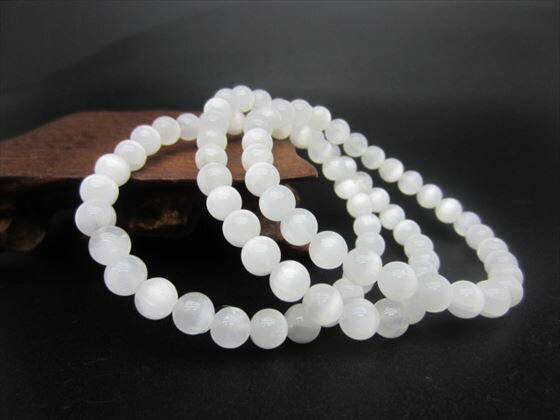 【均一ブレスレット】天然キャッツアイ(セレナイト)品質AAAΦ6.8±0.2mm【鑑定済み】