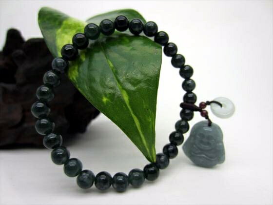 【均一ブレスレット】グアテマラ産翡翠(ジェダイト)・濃色布袋様Φ6±0.2mm