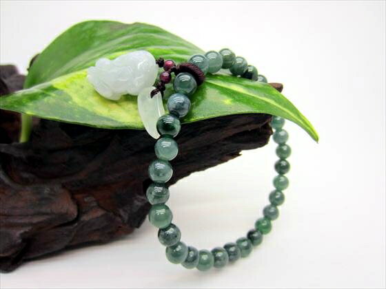 【均一ブレスレット】グアテマラ産翡翠(ジェダイト)貔貅(ヒキュウ)Φ6±0.2mm【左向き】