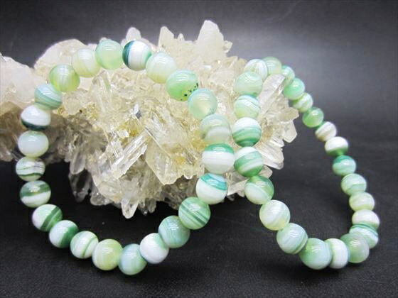 【均一ブレスレット】ミルキーグリーン縞メノウ(熱処理)Φ8.2±0.3mm