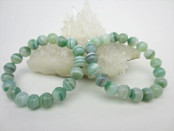 【均一ブレスレット】ミルキーグリーン縞メノウ(熱処理)Φ10±0.2mm
