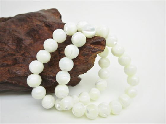 【均一ブレスレット】マザーオブパールホワイト品質AAAΦ10.2±0.2mm