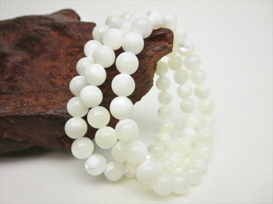 【均一ブレスレット】マザーオブパールホワイト品質AAAΦ8±0.2mm