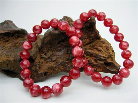 【均一ブレスレット】合成樹脂琥珀(レッドマーブルアンバー)Φ10.2±0.2mm