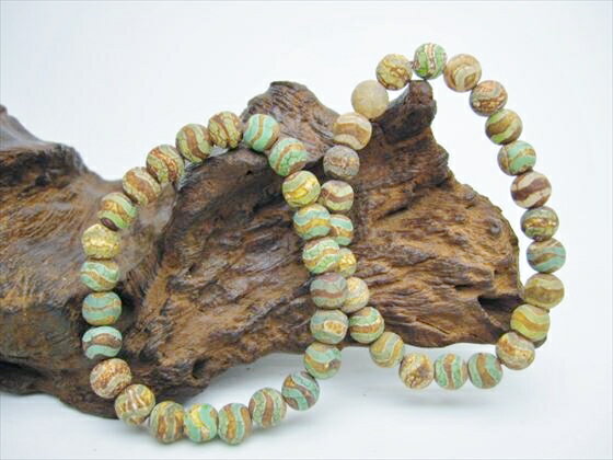 【均一ブレスレット】火供天珠水紋天珠・グリーンΦ7.8±0.2mm