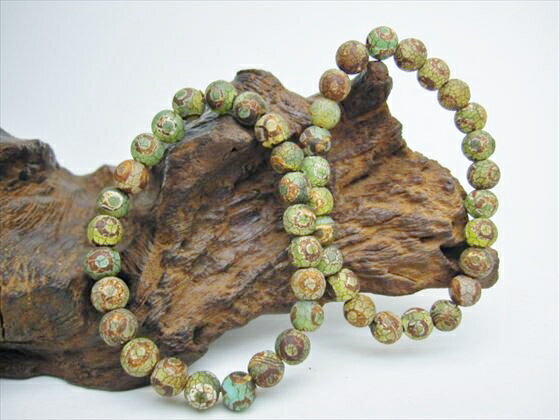 【均一ブレスレット】火供天珠三眼天珠・グリーンΦ7.8±0.2mm