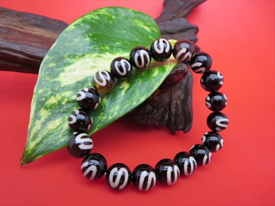 【均一ブレスレット】金銭鈎天珠・黒Φ10±0.2mm