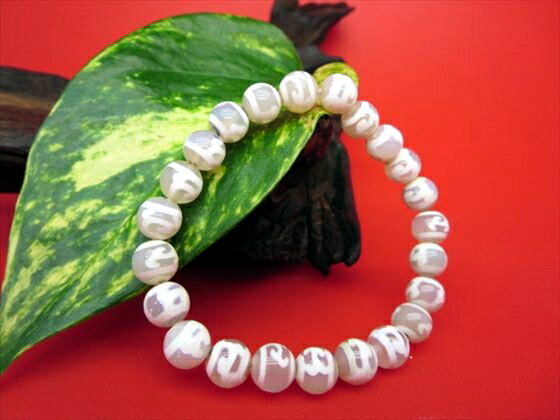 【均一ブレスレット】緑度母天珠・白Φ8±0.2mm