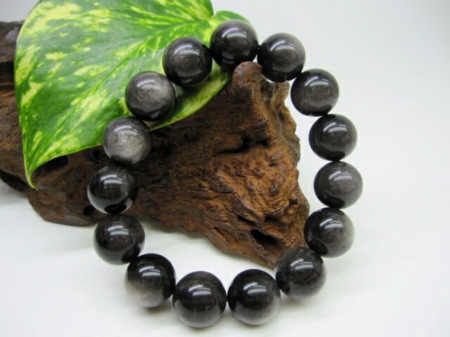 【均一ブレスレット】シルバーオブシディアン品質AAAΦ14±0.3mm