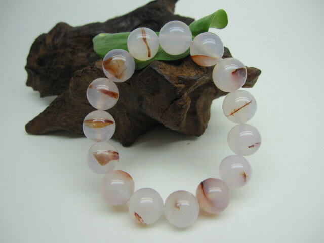 【ブレスレット】ラベンダーカルセドニー【朱砂入り】品質AAAΦ14±0.2mm【一点物】