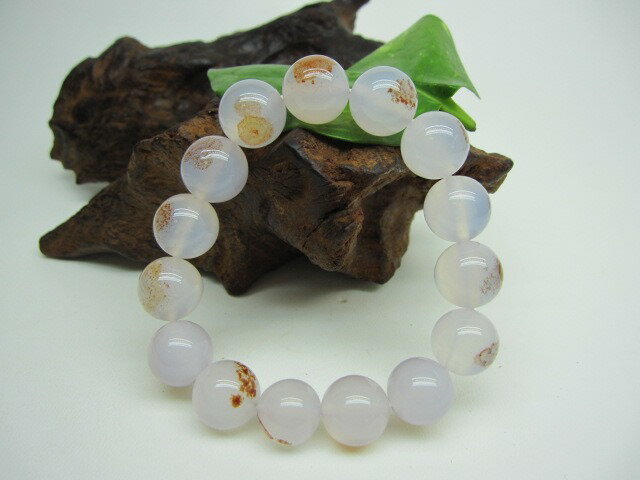 【ブレスレット】ラベンダーカルセドニー【朱砂入り】品質AAAΦ14±0.2mm【一点物】