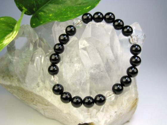 【均一ブレスレット】オニキス+水晶Φ8+Φ6mm