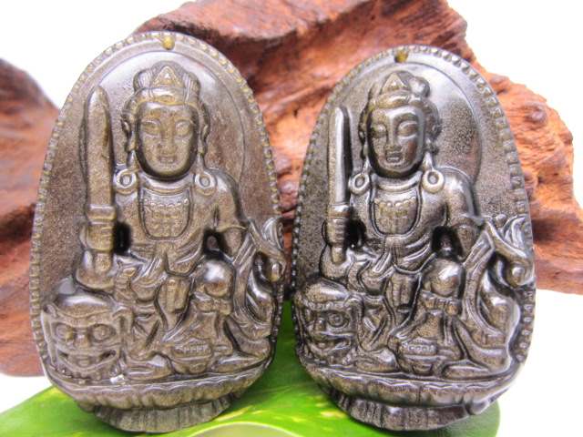 【飾り物】ゴールデンオブシディアン文殊菩薩53×34×11.6mm