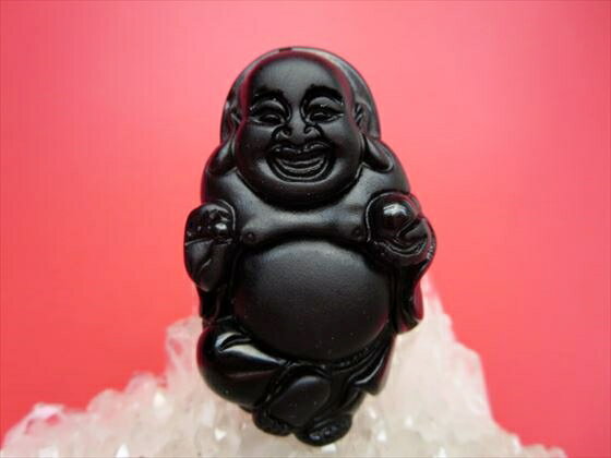 【飾り物】オブシディアン布袋様49×30×11mm