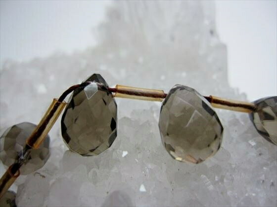 【連売り商品】スモーキークォーツドロップ多面カット14×Φ10mm