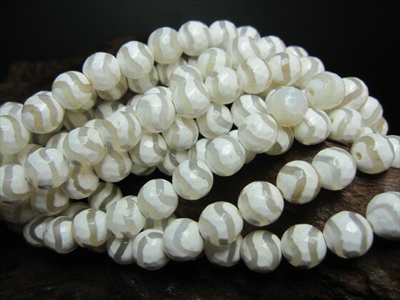 Dzi Beads - 【連売り商品】水紋天珠・ホワイト多面カットΦ8.2±0.2mm