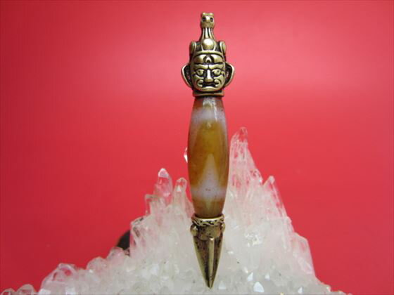 【チベット製品:ペンダントトップ】虎牙天珠降魔杵64×9.5mm【一点物】