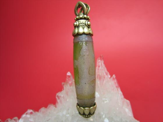 【チベット製品:ペンダントトップ】雙観音天珠65×12mm【一点物】