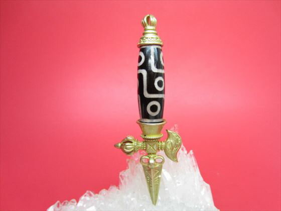 【チベット製品:ペンダントトップ】九眼天珠十字降魔杵92×13mm【一点物】