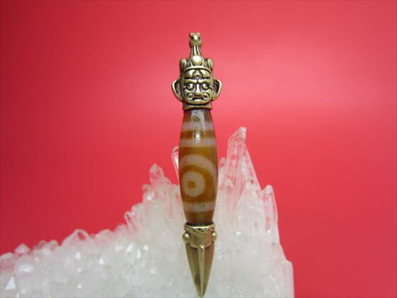 【チベット製品:ペンダントトップ】二眼天珠降魔杵64×9.5mm【一点物】