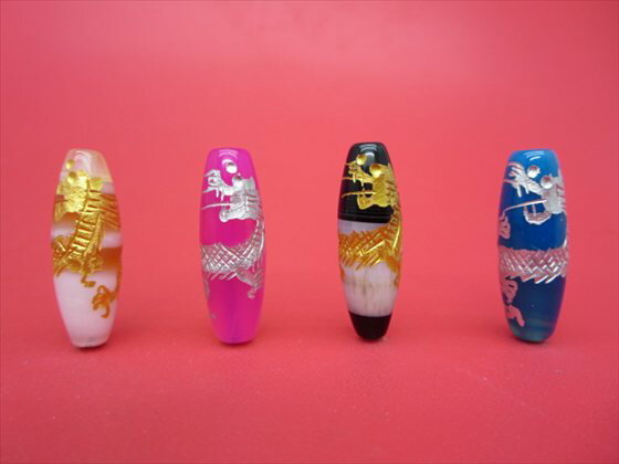 【チベット高級天珠】手彫り龍神天珠バラエティミックス約30×10mm【10粒SET】