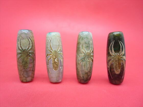 【チベット高級龍紋天珠】福寿蜘蛛天珠39-40×13-14mm【2粒SET】