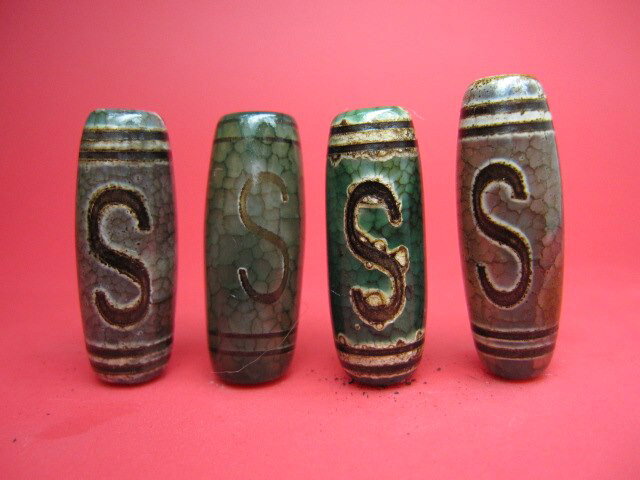 【チベット高級天珠】金銭鈎天珠【4粒SET】29×10mm